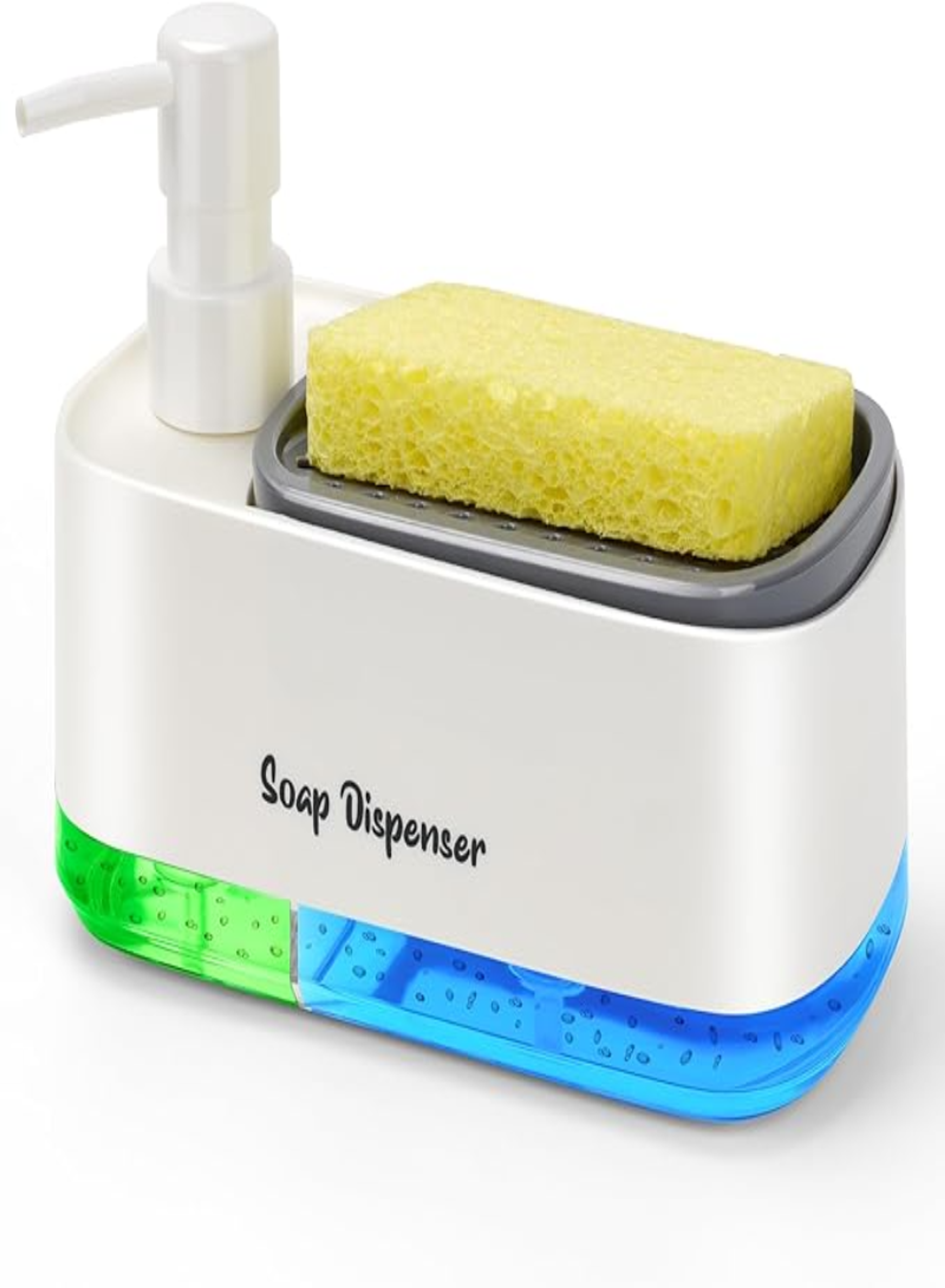 Dual Soap Dispenser Set with Sponge Holder – 3-in-1 Kitchen Sink Hand & Dish Soap Pump Dispenser (White)